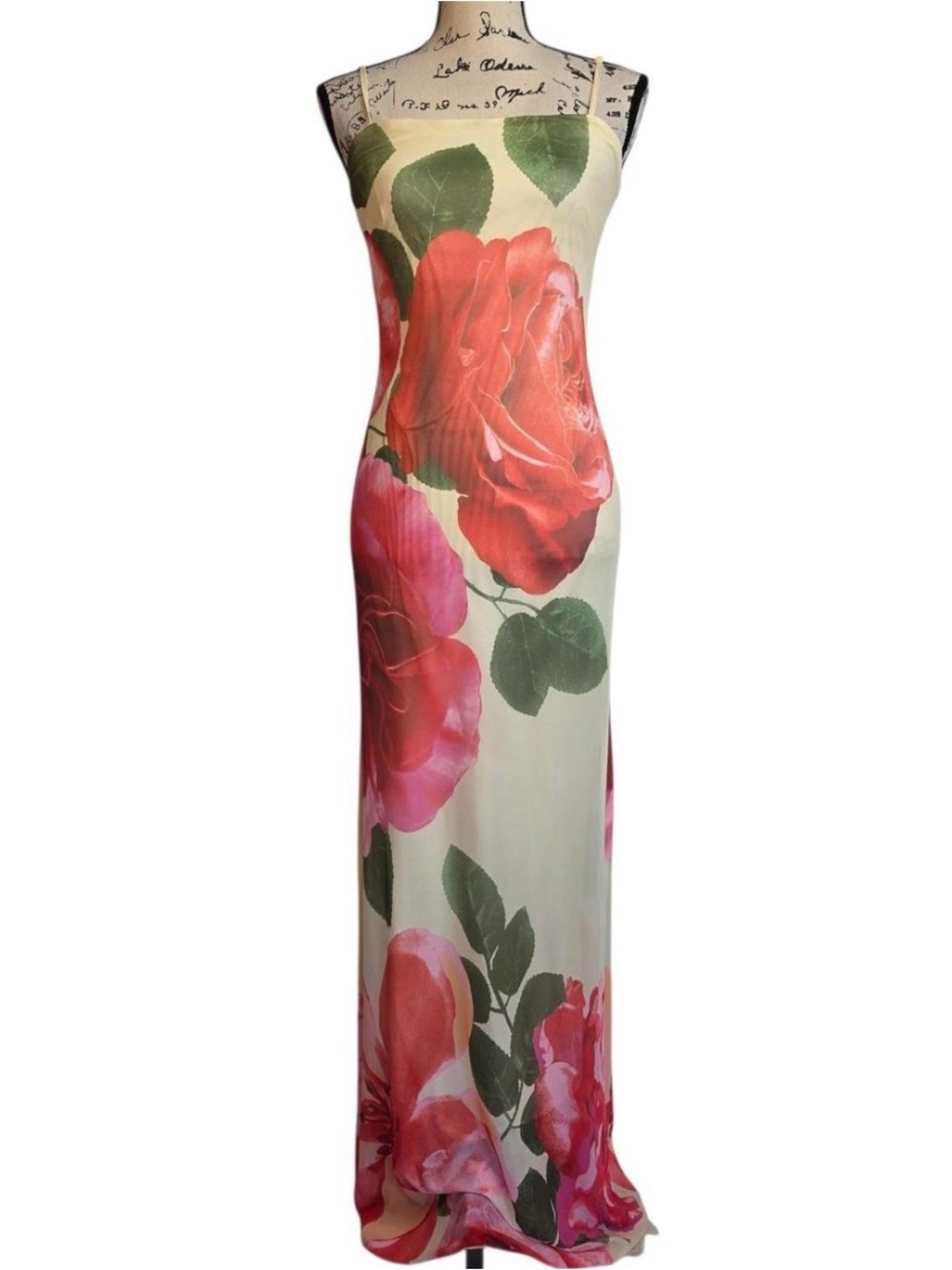 Sincerely Jules Cream Slip Maxi Dress with Red & Pink Rose Print
